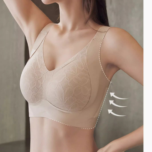 Sweet Flora - Jacquard Fabric Soft Bra With Jelly Gel Sidewings