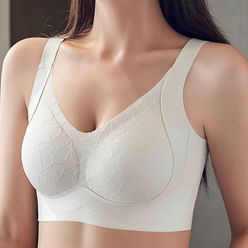 Sweet Flora - Jacquard Fabric Soft Bra With Jelly Gel Sidewings