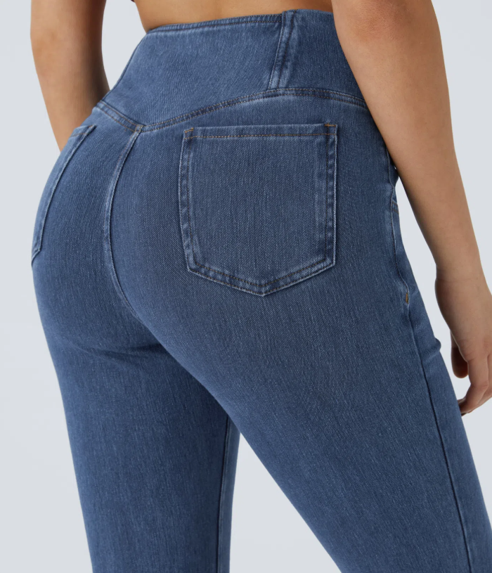 SweetCurves - Women’s High-Waisted Crossover Flared Jeans – Stretchy Denim Pants